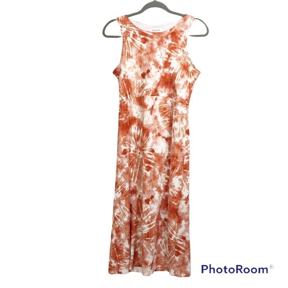 Gilli red orange and white tie dye splatter print midi dress size S NWT